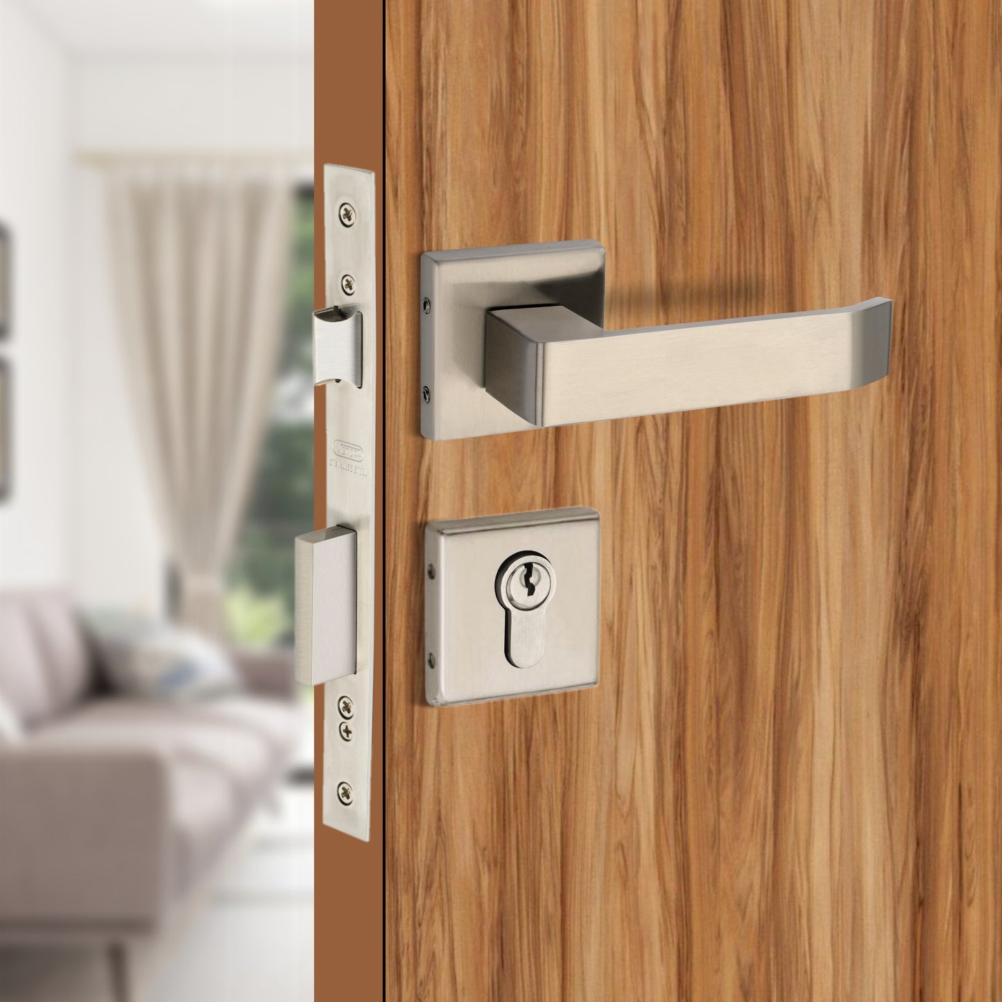 Stainless Steel Rosette Handle | 60mm Cylinder | 3 Brass Keys | One-Side Knob