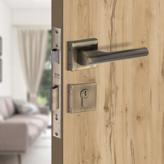 Stainless Steel Rosette Handle | 60mm Cylinder | 3 Brass Keys | One-Side Knob