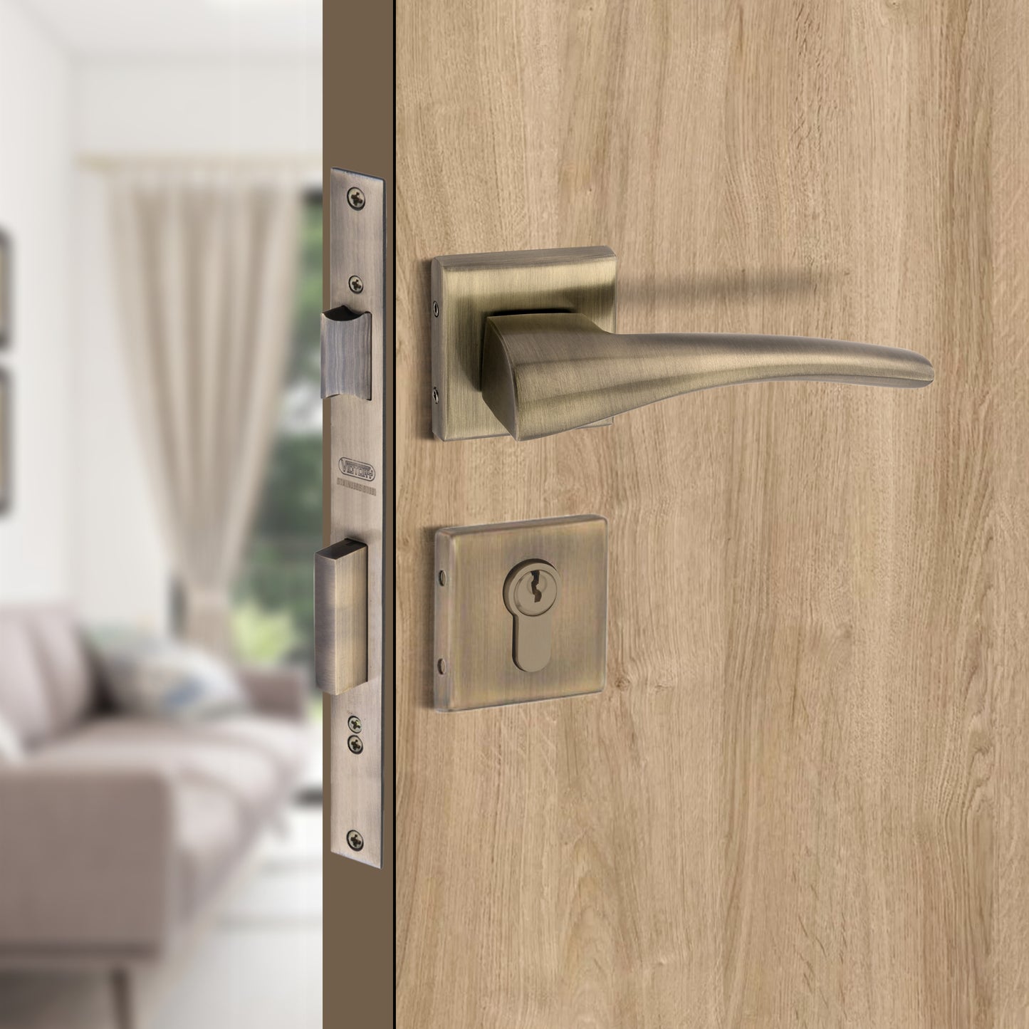 Stainless Steel Rosette Handle | 60mm Cylinder | 3 Brass Keys | One-Side Knob