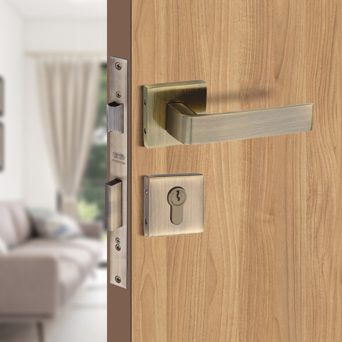 Brass Rosette Handle| 60mm Brass Cylinder | 3 Brass Keys | One-side knob