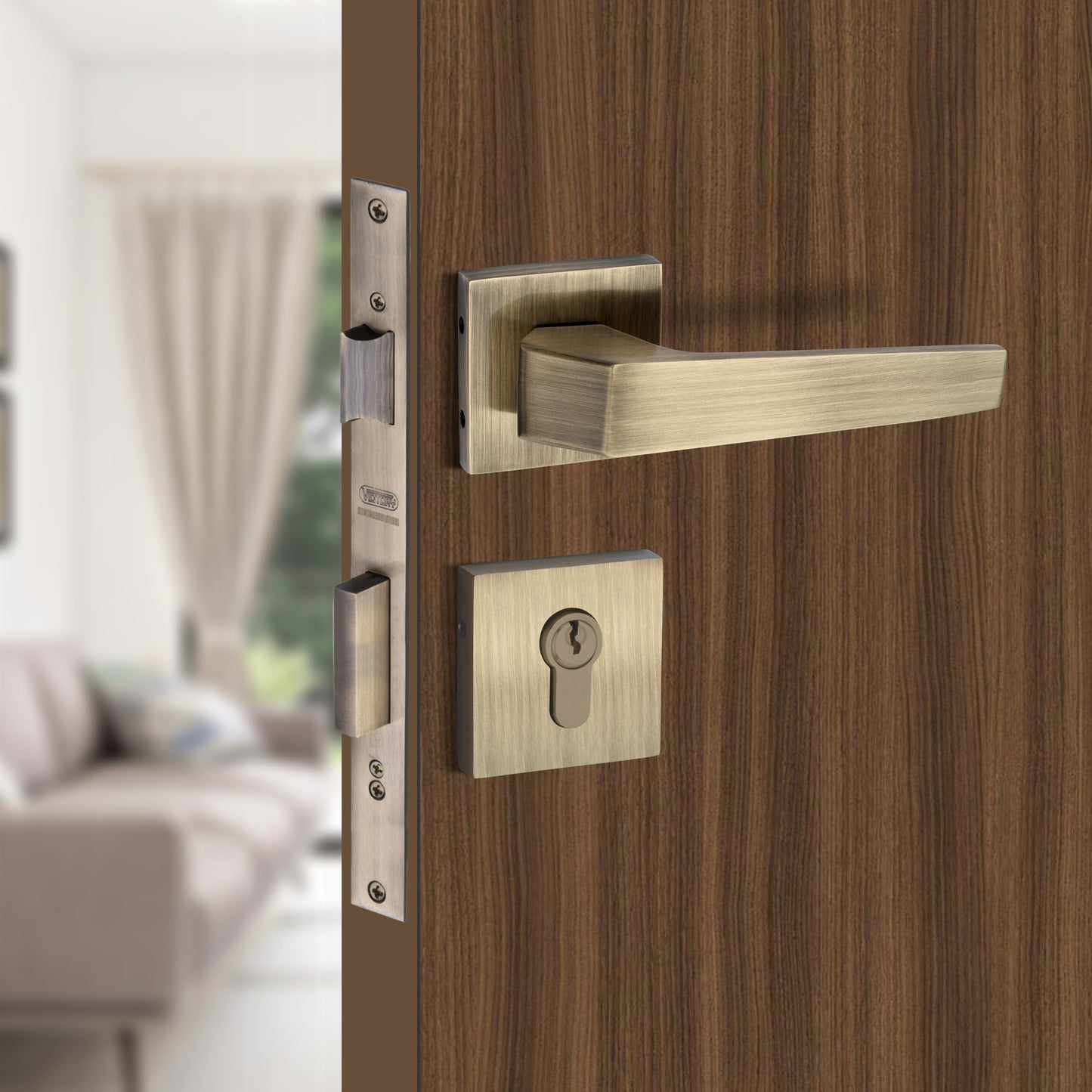 Brass Rosette Handle| 60mm Brass Cylinder | 3 Brass Keys | One-side knob
