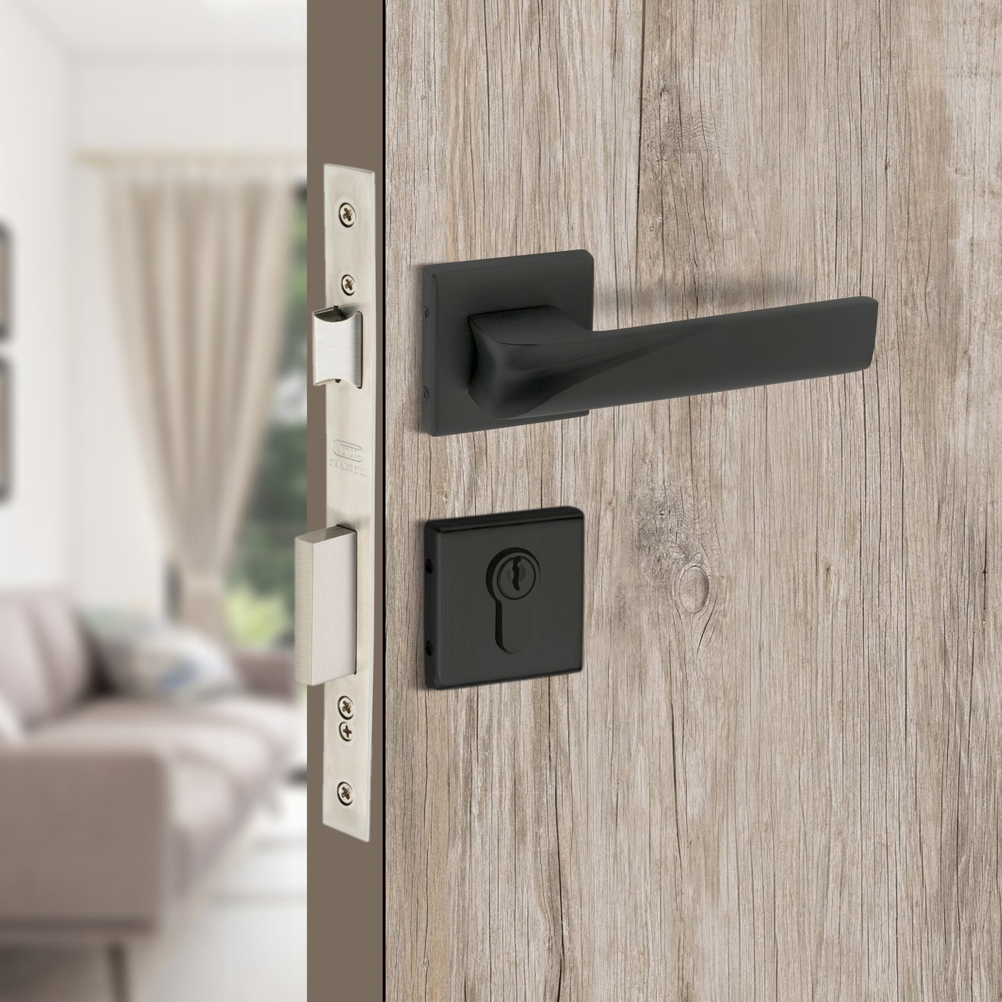 Stainless Steel Rosette Handle | 60mm Cylinder | 3 Brass Keys | One-Side Knob