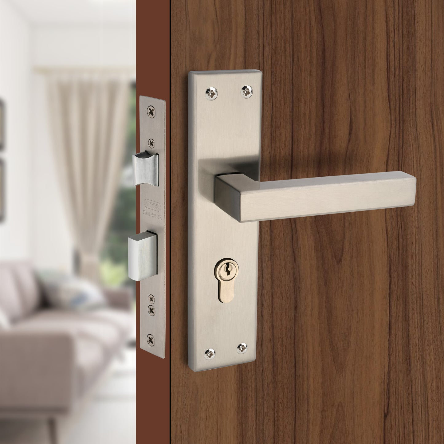 Stainless Steel Mortise Lock | 60mm Brass Cylinder | 3 Brass Keys | One-Side Knob