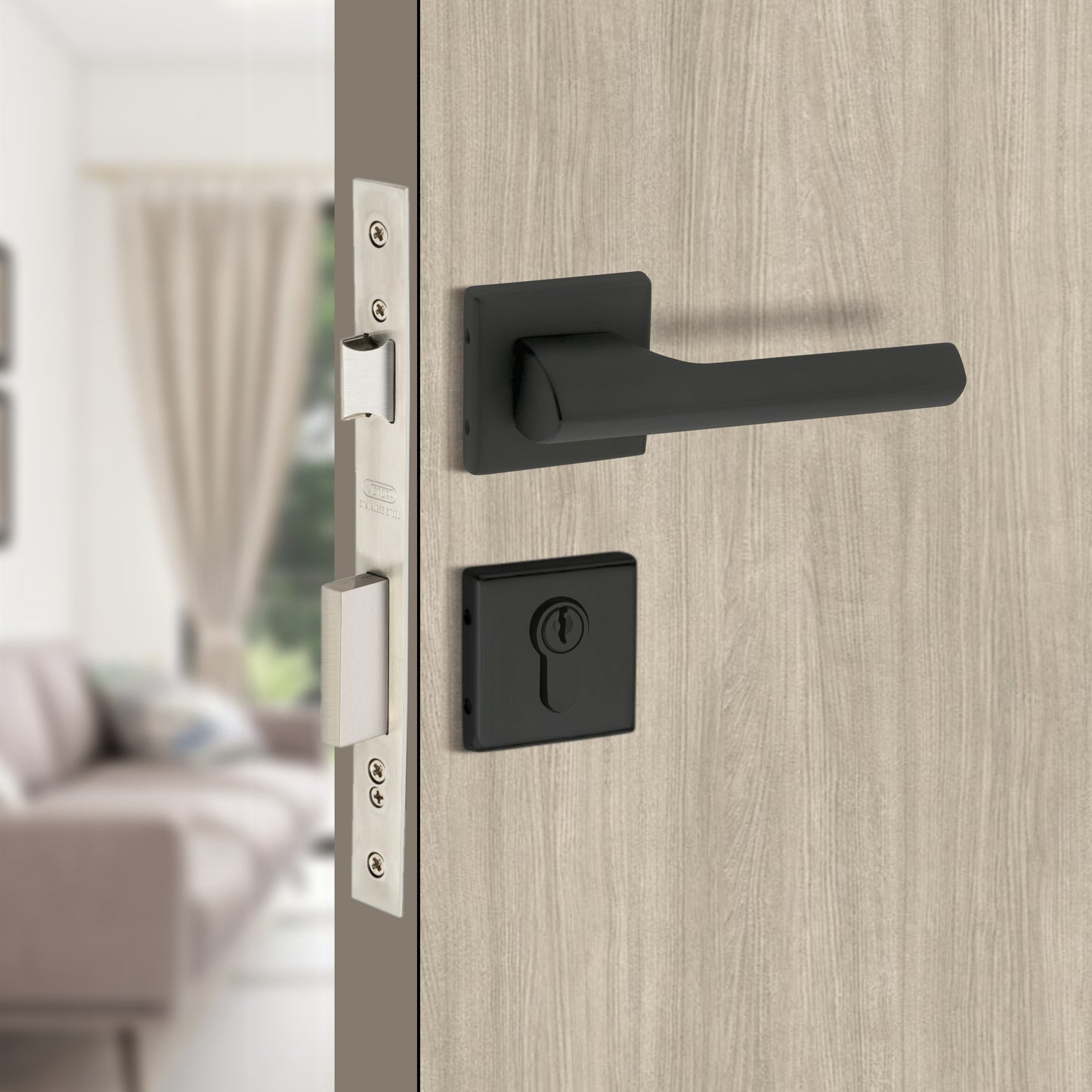 Stainless Steel Rosette Handle | 60mm Cylinder | 3 Brass Keys | One-Side Knob