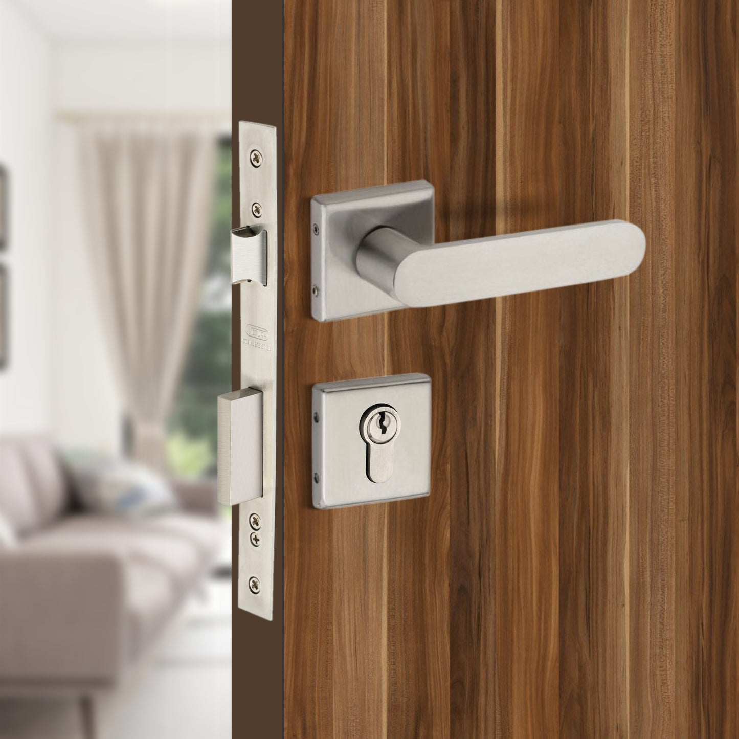 Stainless Steel Rosette Handle | 60mm Cylinder | 3 Brass Keys | One-Side Knob