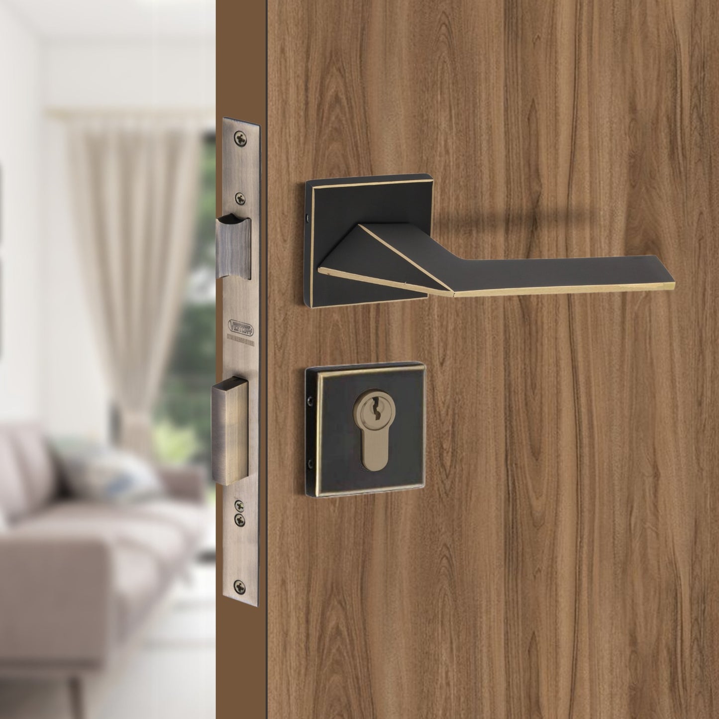 Brass Rosette Handle| 60mm Brass Cylinder | 3 Brass Keys | One-side knob