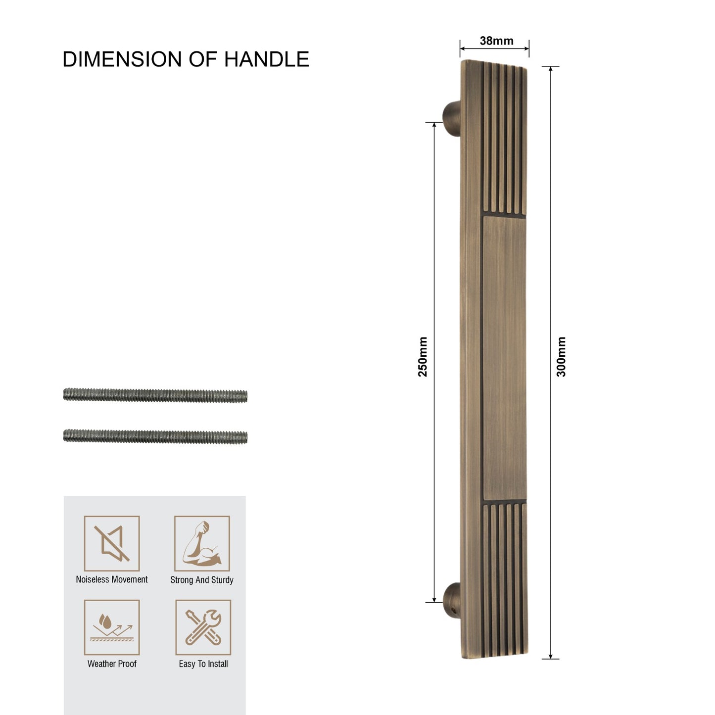 Stainless Steel Designer Pull Handle | 300mm Length | Antique Brass Finish
