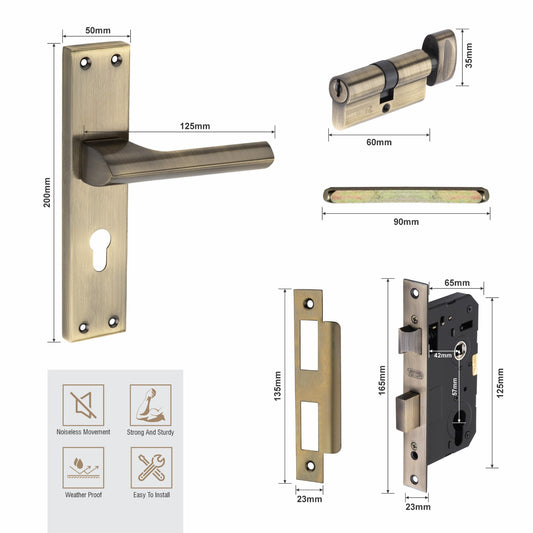 Stainless Steel Mortise Lock | 60mm Brass Cylinder | 3 Brass Keys | One-Side Knob