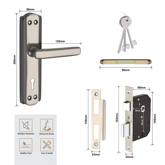 Steel Mortise Handle Lock Set with | 3 Keys