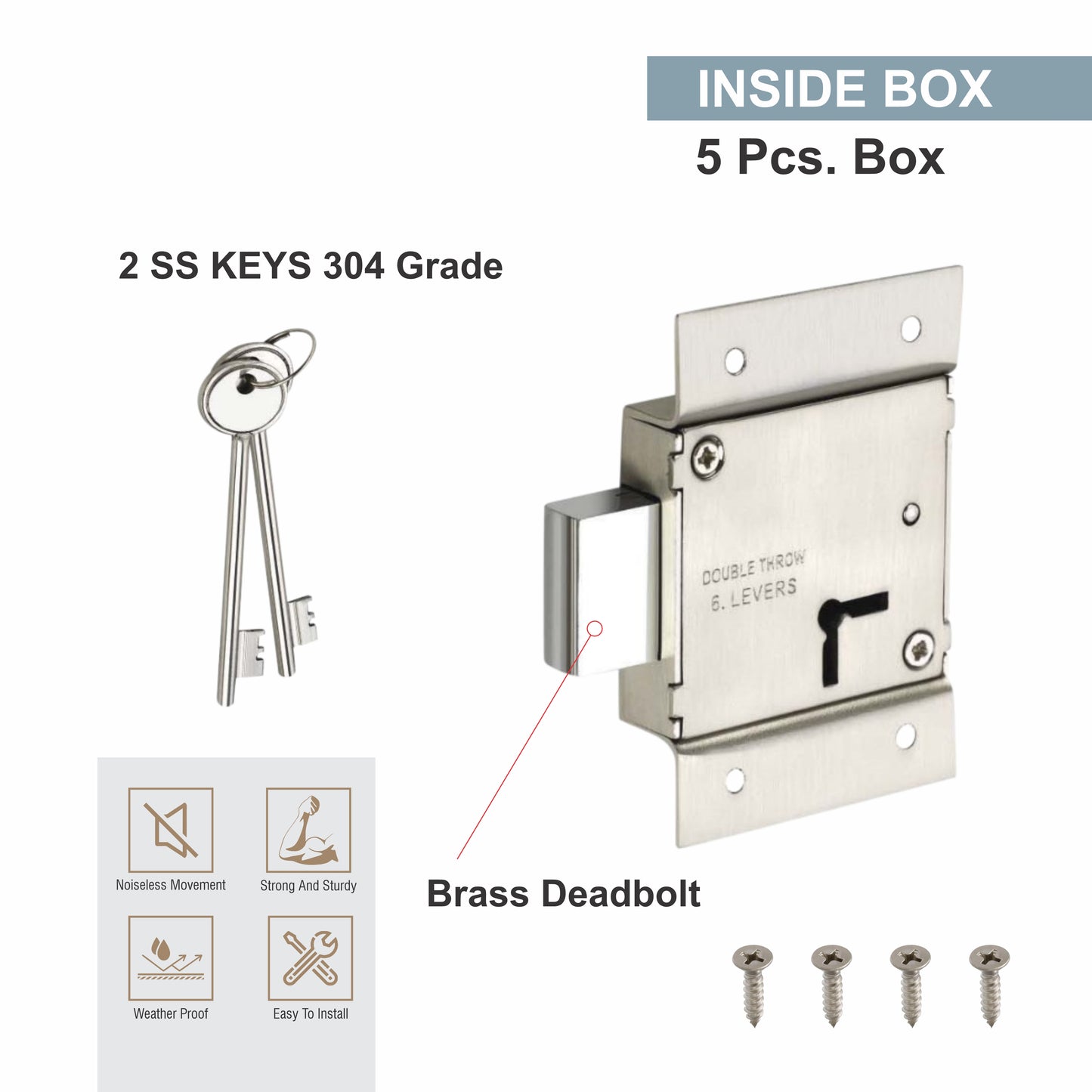 Stainless Steel | 6-Lever Double Throw | Cupboard Lock