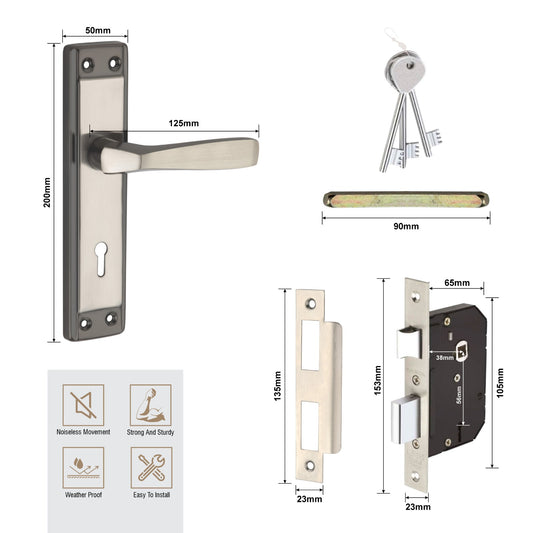 Steel Mortise Handle Lock Set with | 3 Keys