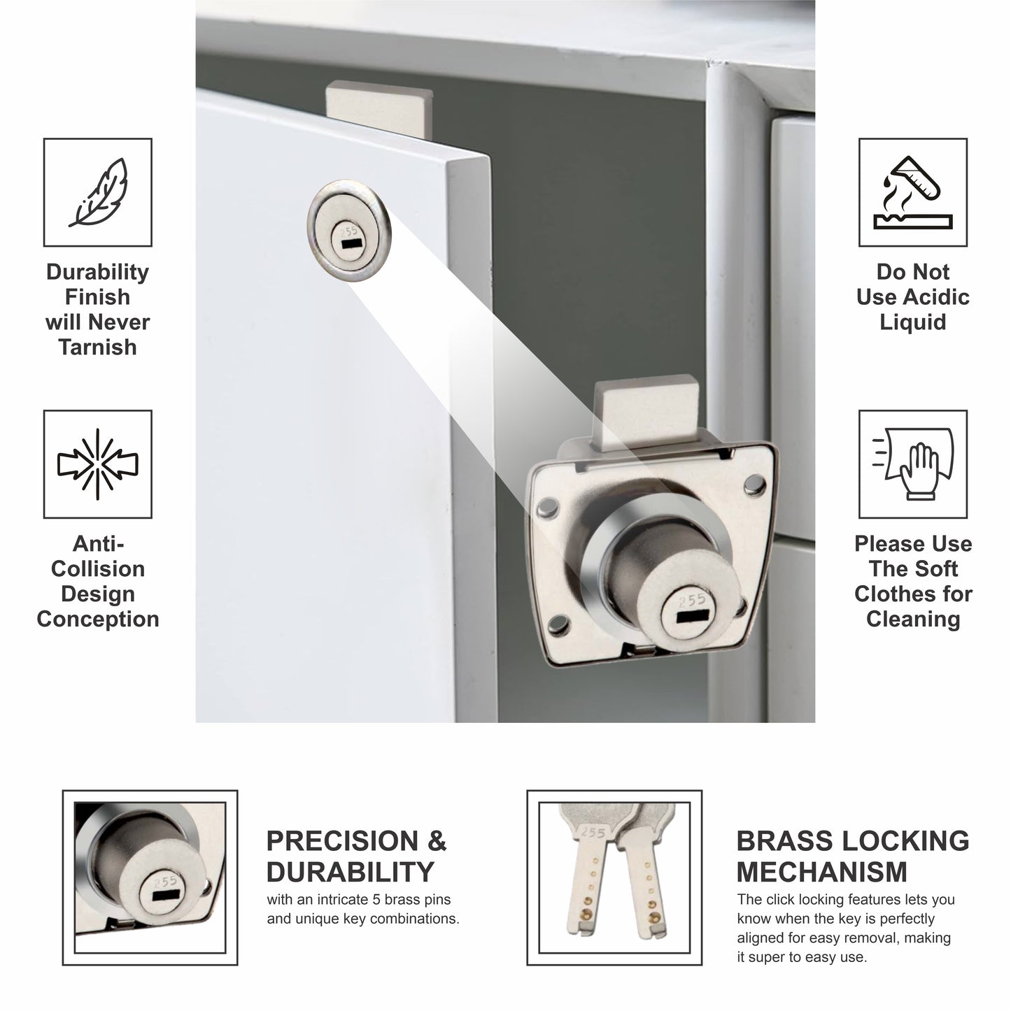 Premium Brass Ultra Key Drawer Lock | 5-Pin Precision Mechanism | Anti-Tarnish Finish