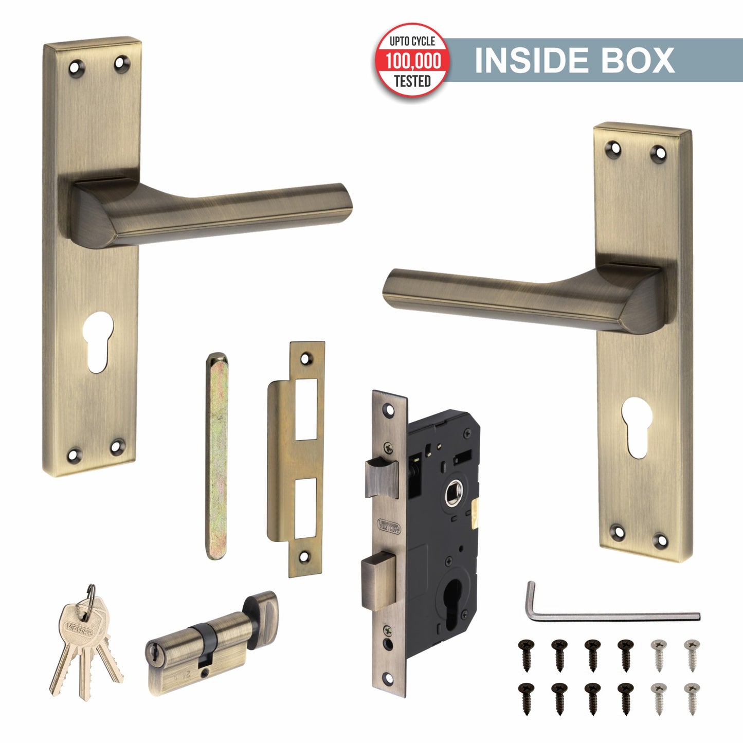 Stainless Steel Mortise Lock | 60mm Brass Cylinder | 3 Brass Keys | One-Side Knob
