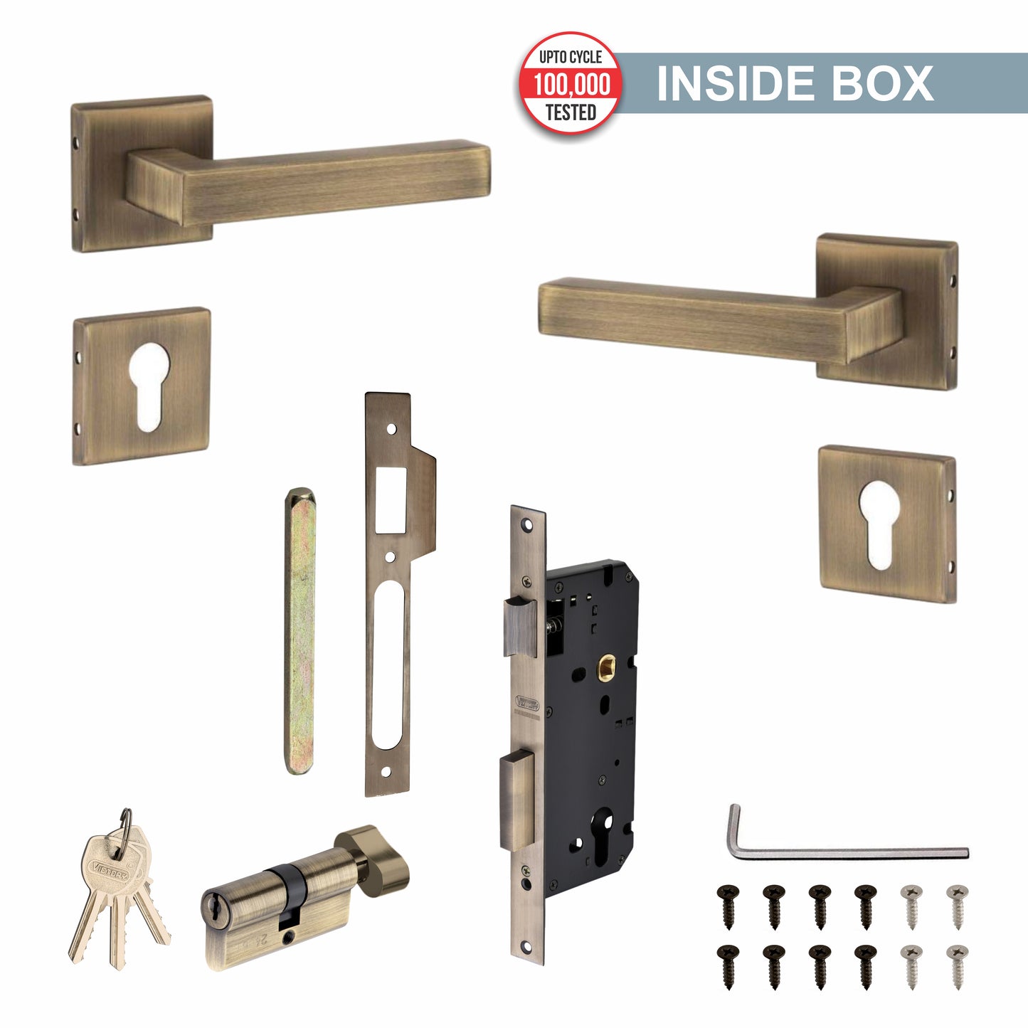 Stainless Steel Rosette Handle | 60mm Cylinder | 3 Brass Keys | One-Side Knob