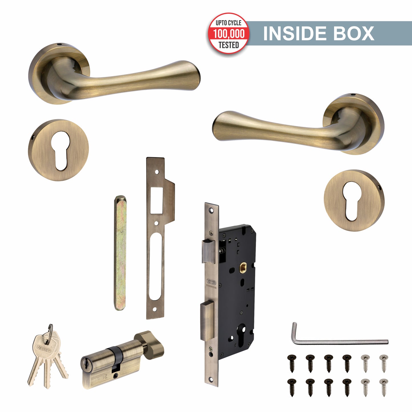 Brass Rosette Handle| 60mm Brass Cylinder | 3 Brass Keys | One-side knob