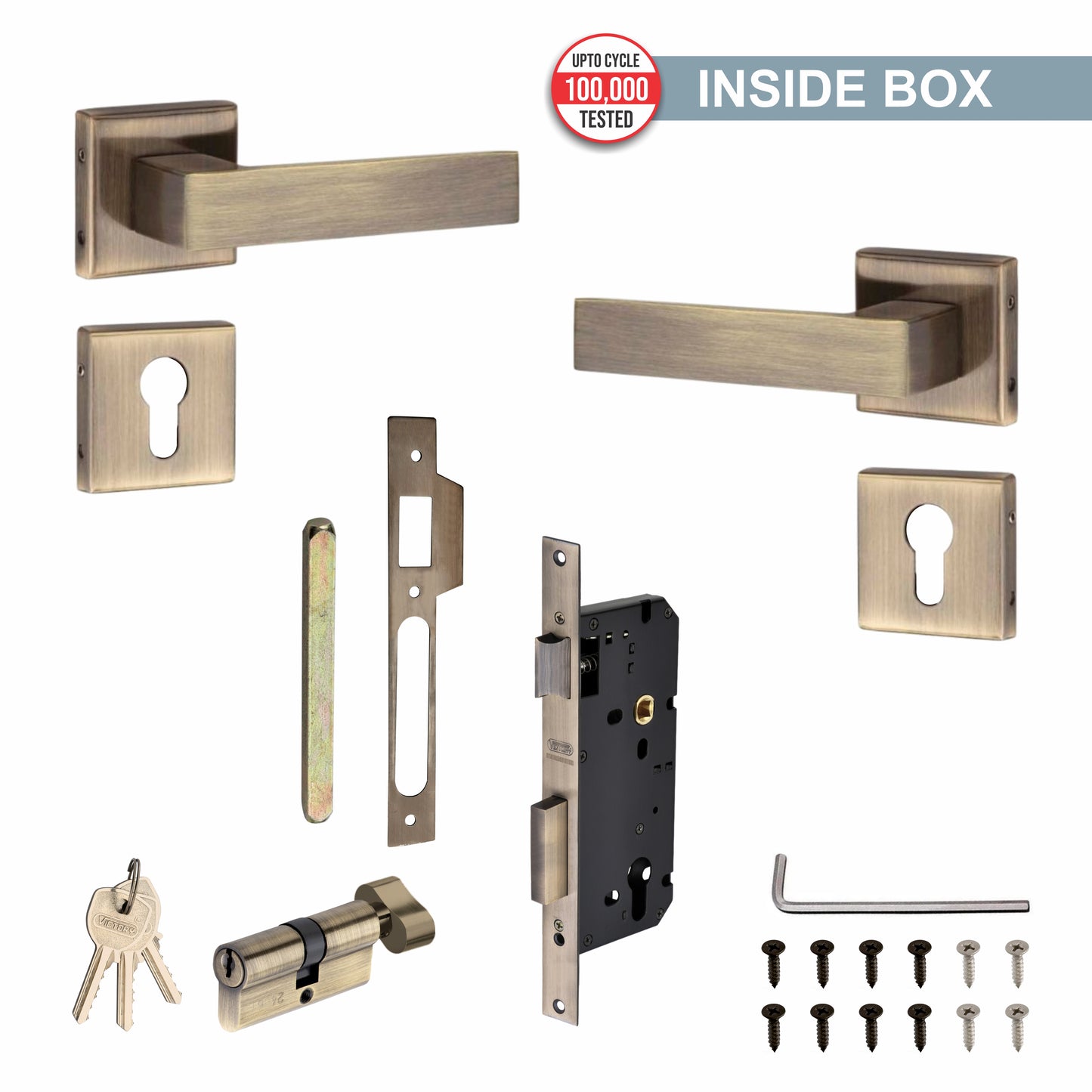 Stainless Steel Rosette Handle | 60mm Cylinder | 3 Brass Keys | One-Side Knob