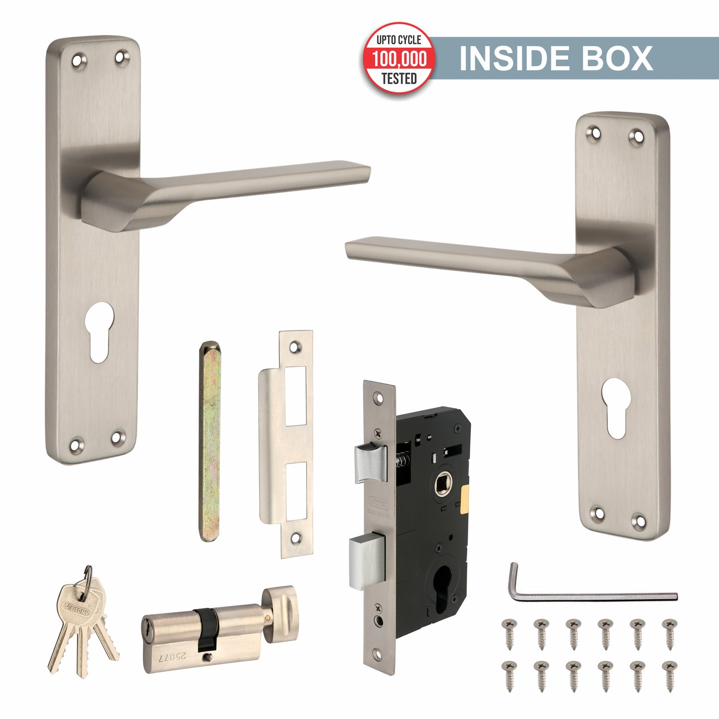 Stainless Steel Mortise Lock | 60mm Brass Cylinder | 3 Brass Keys | One-Side Knob