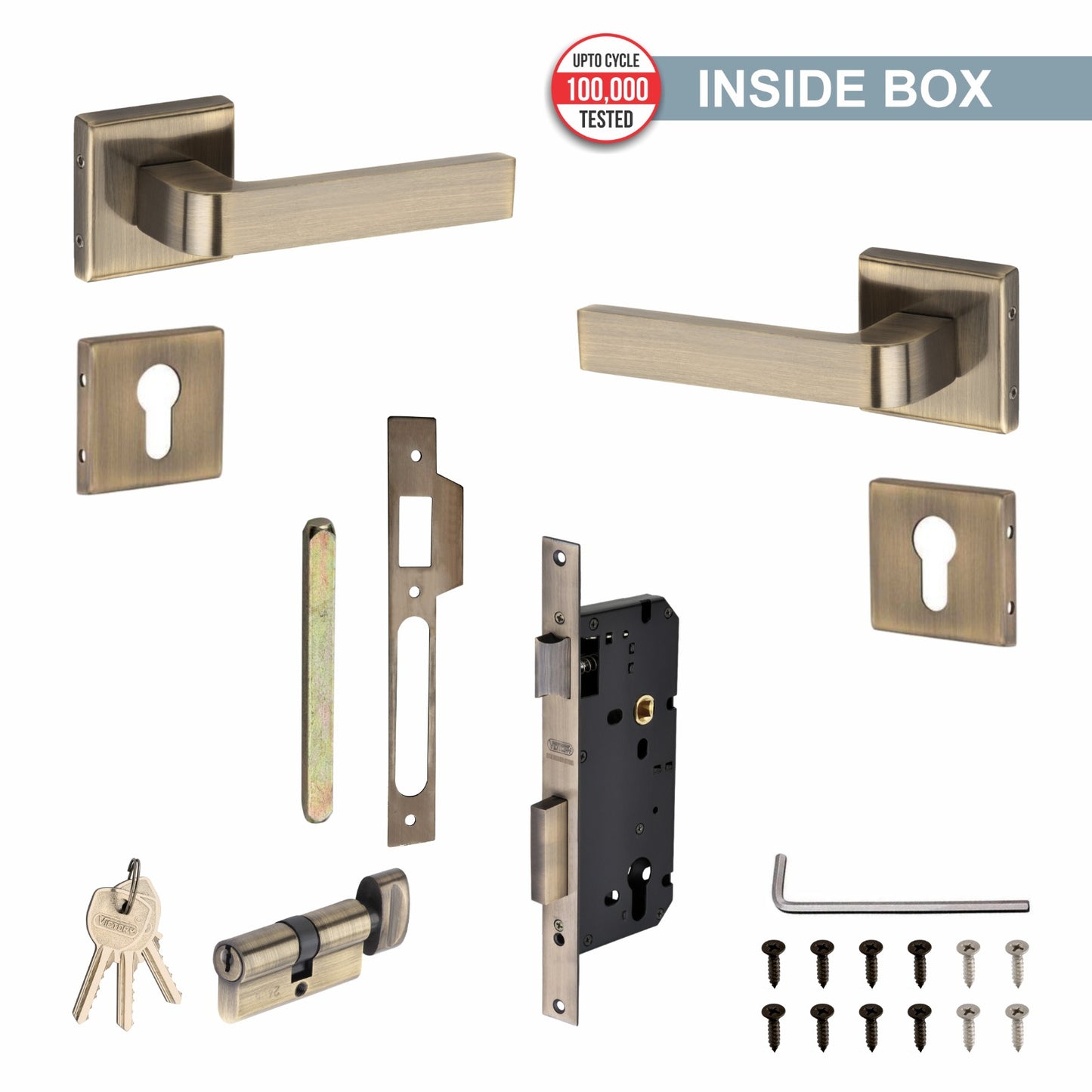 Stainless Steel Rosette Handle | 60mm Cylinder | 3 Brass Keys | One-Side Knob