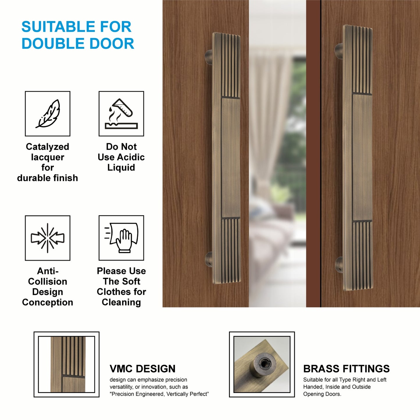 Stainless Steel Designer Pull Handle | 300mm Length | Antique Brass Finish