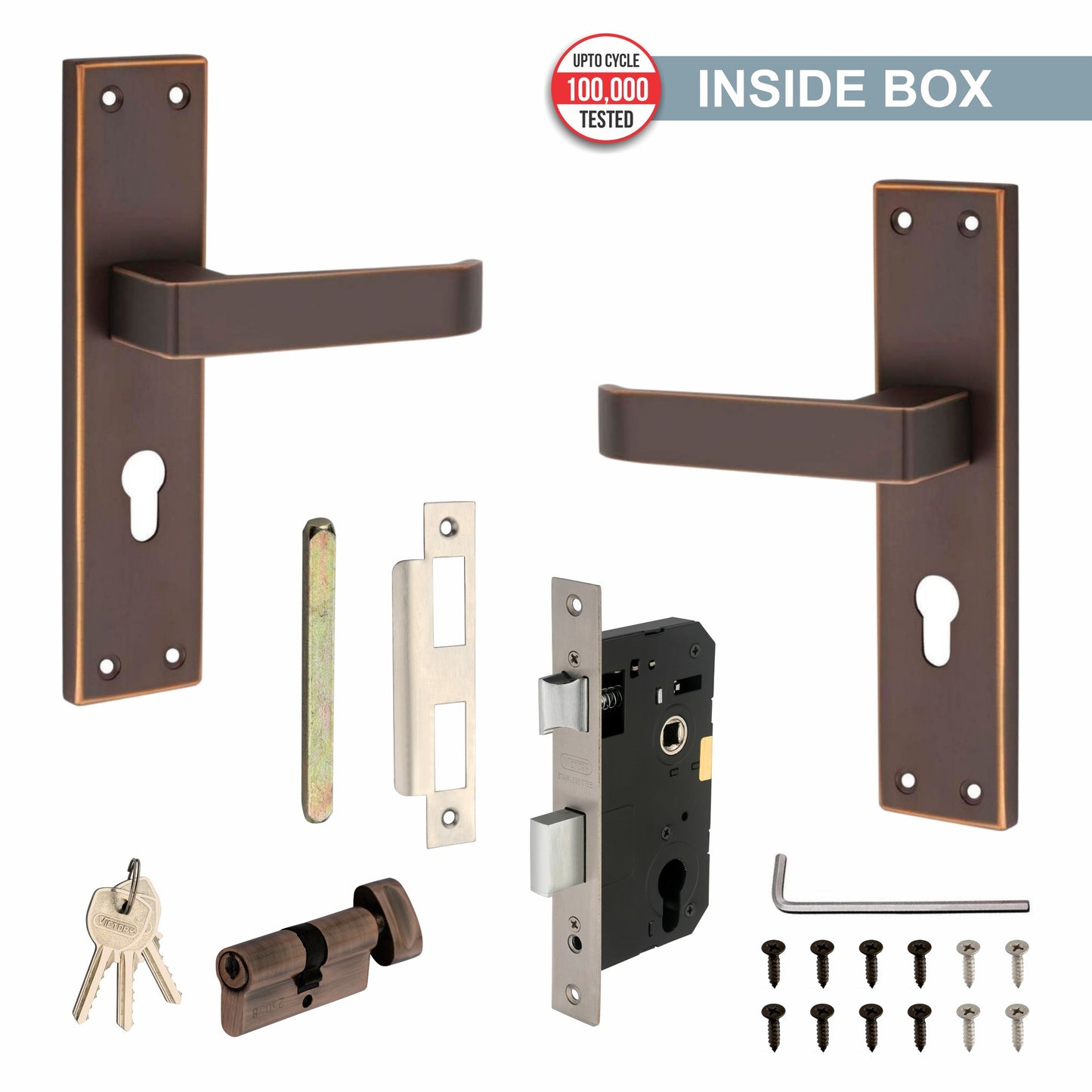 Stainless Steel Mortise Lock| 60mm Brass Cylinder | 3 Brass Keys| One-Side Knob