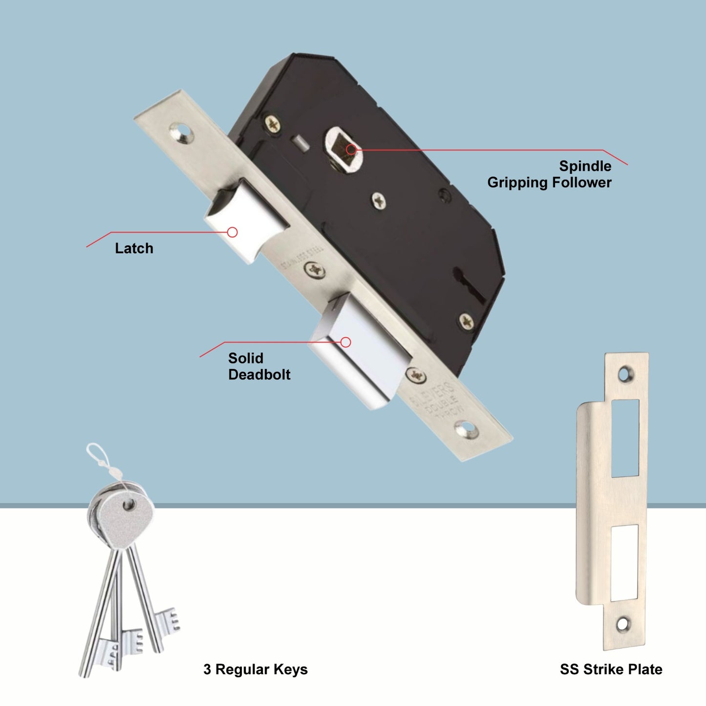 Steel Mortise Handle Lock Set with | 3 Keys