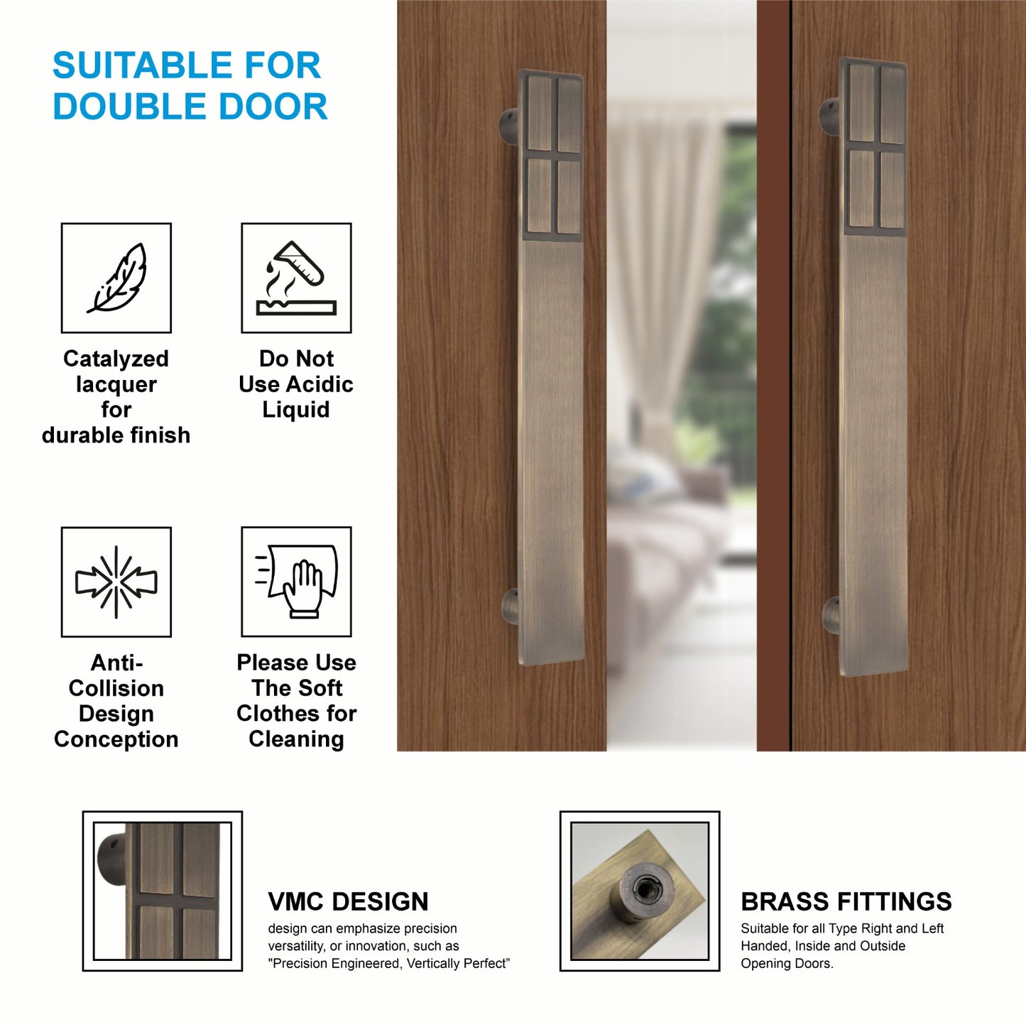 Stainless Steel Designer Pull Handle | 300mm Length | Antique Brass Finish