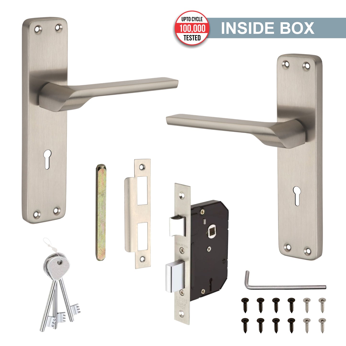 Stainless Steel Mortise Lock | 60mm Brass Cylinder | 3 Brass Keys | One-Side Knob