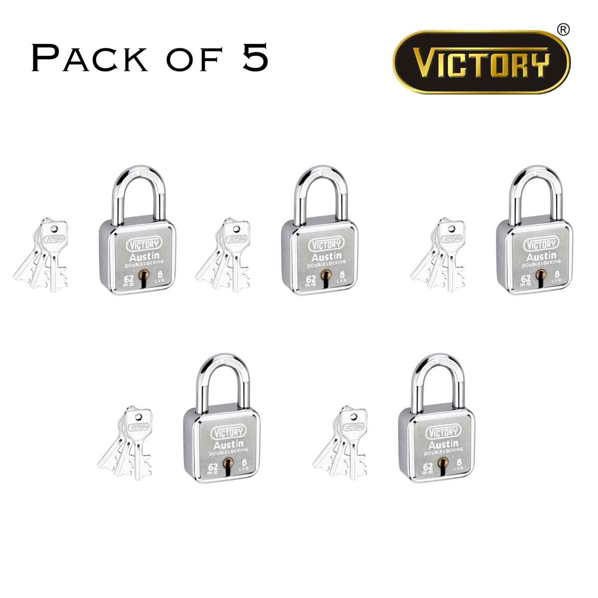 Victory Austin 62mm Auto Locking | Double Lock Padlock | 8 Lever | Extra Strong Security