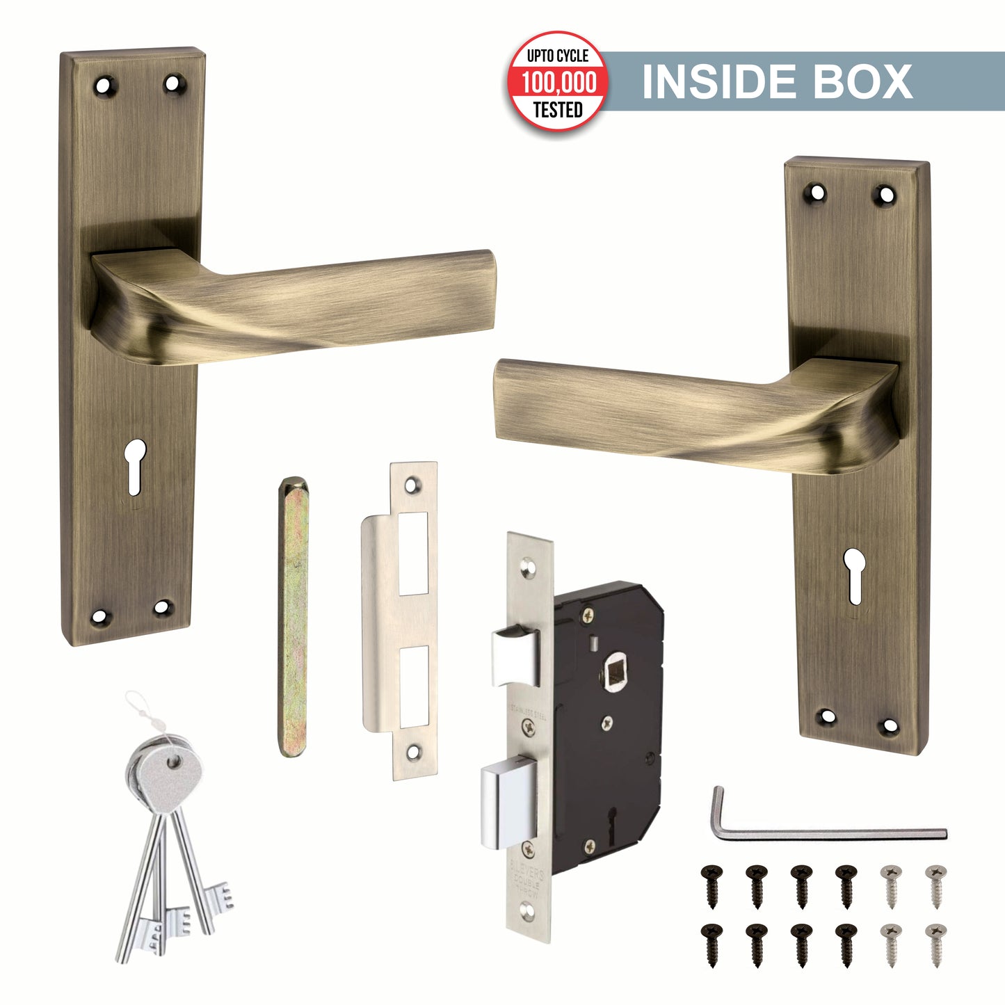 Stainless Steel Mortise Lock | 60mm Brass Cylinder | 3 Brass Keys | One-Side Knob
