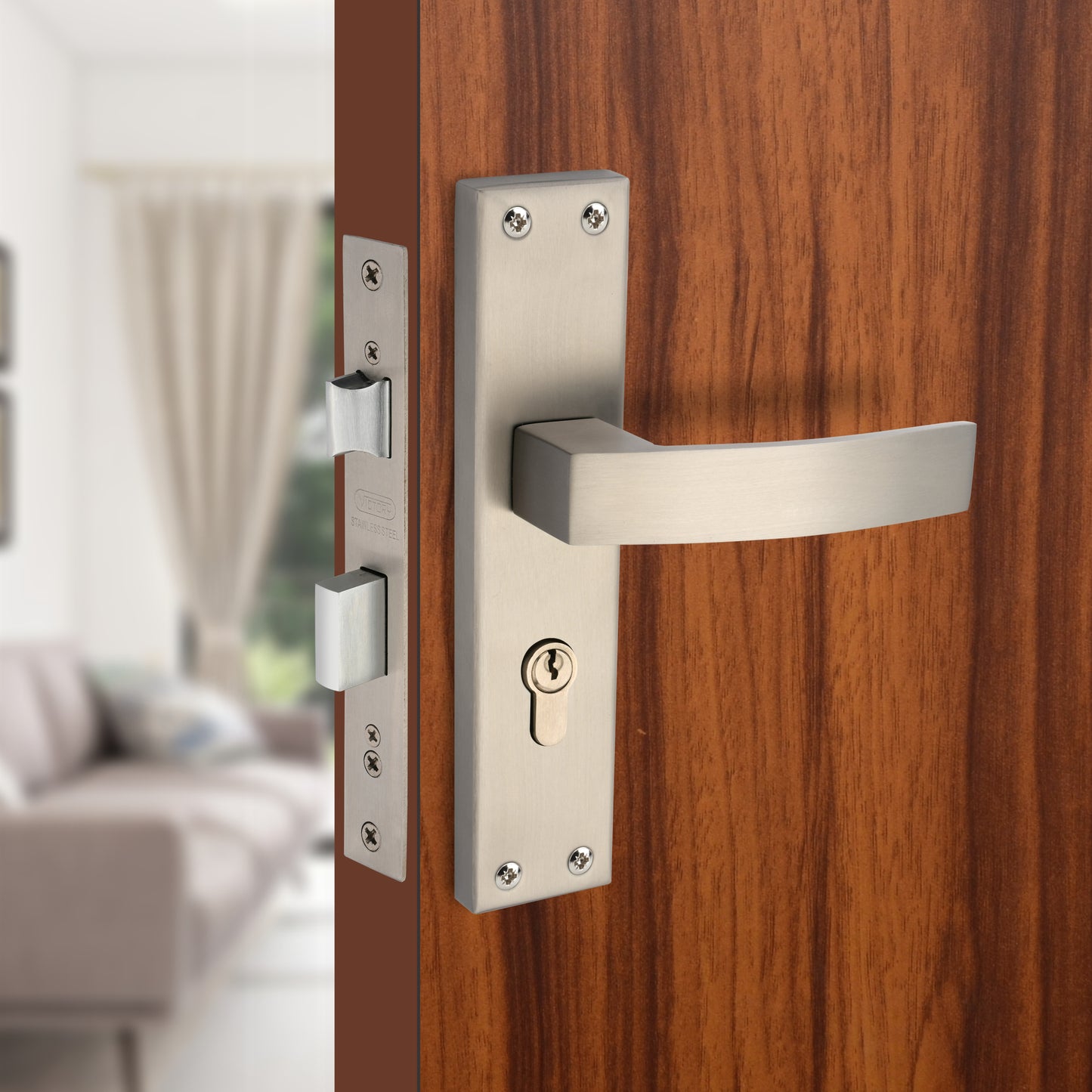 Stainless Steel Mortise Lock| 60mm Brass Cylinder | 3 Brass Keys| One-Side Knob