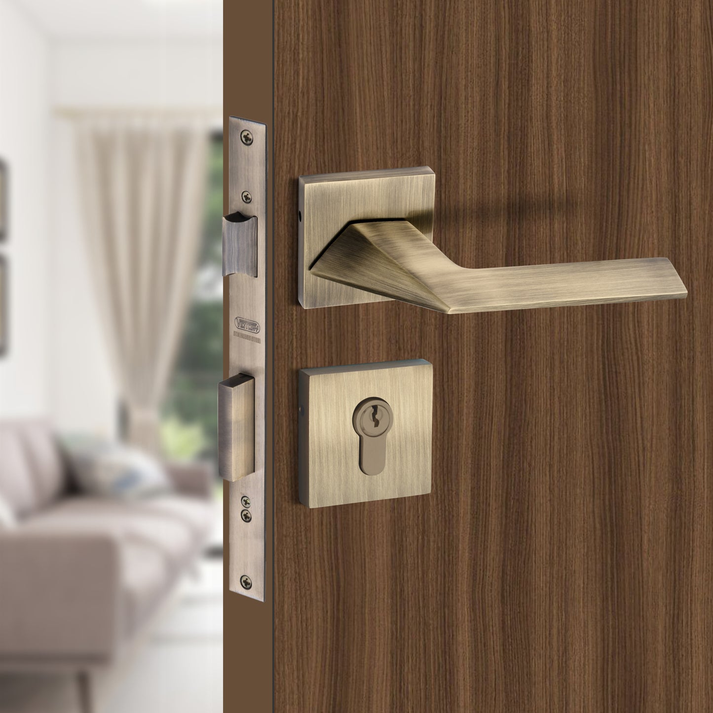 Brass Rosette Handle| 60mm Brass Cylinder | 3 Brass Keys | One-side knob