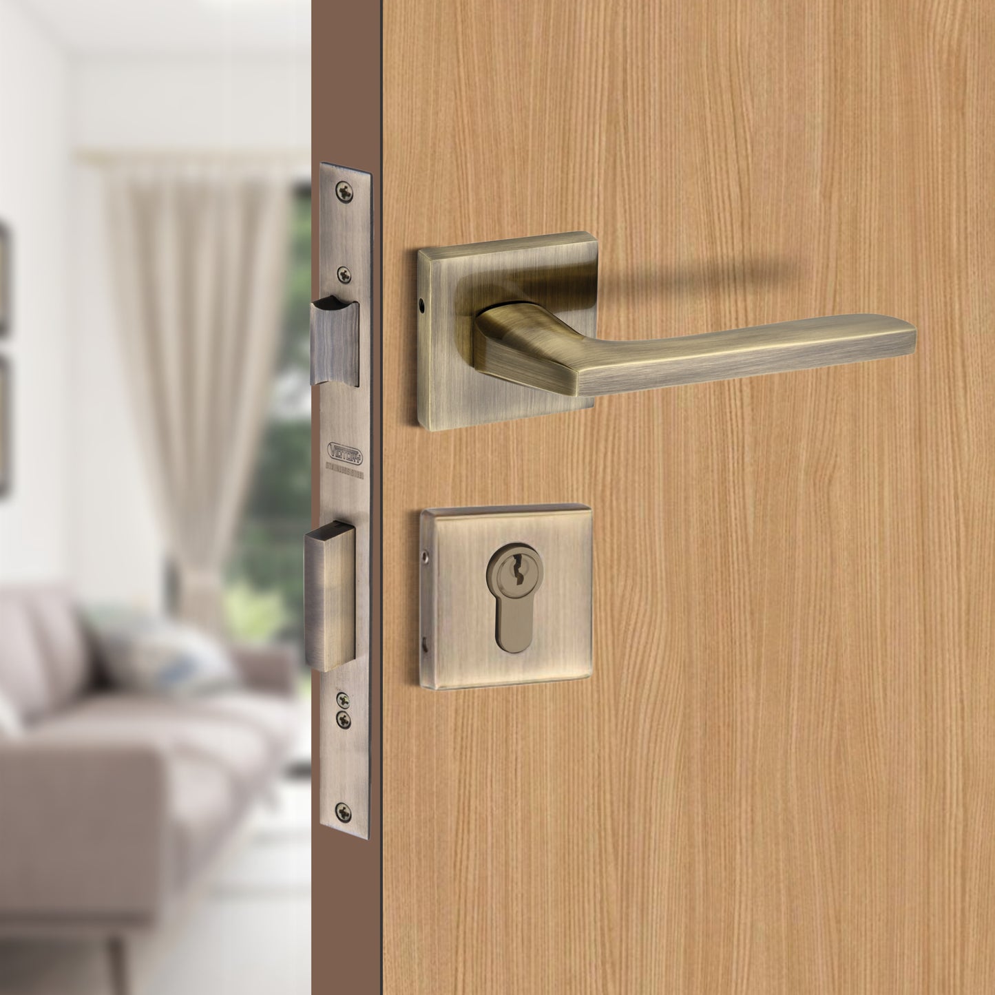 Brass Rosette Handle| 60mm Brass Cylinder | 3 Brass Keys | One-side knob