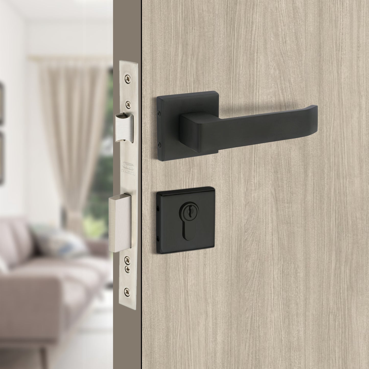 Stainless Steel Rosette Handle | 60mm Cylinder | 3 Brass Keys | One-Side Knob