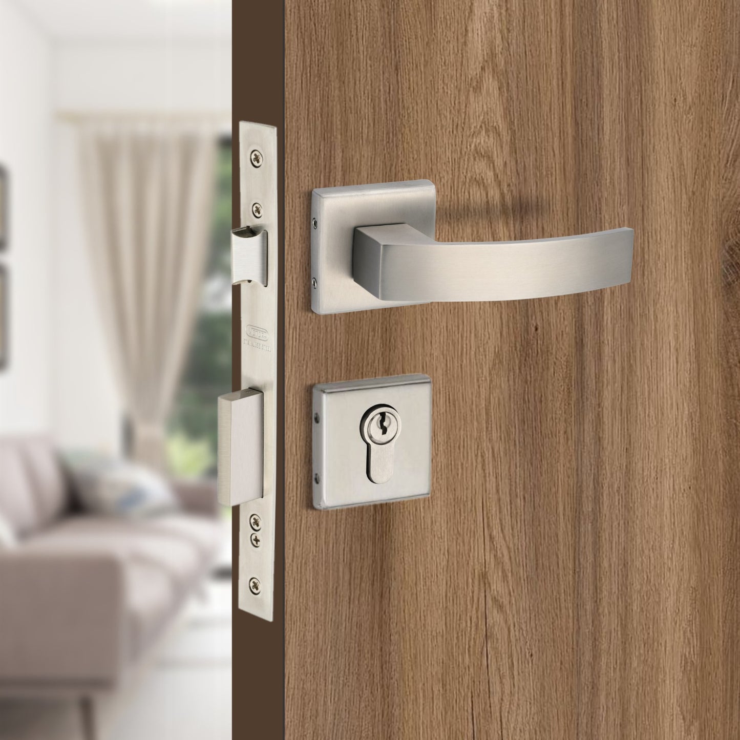 Stainless Steel Rosette Handle | 60mm Cylinder | 3 Brass Keys | One-Side Knob