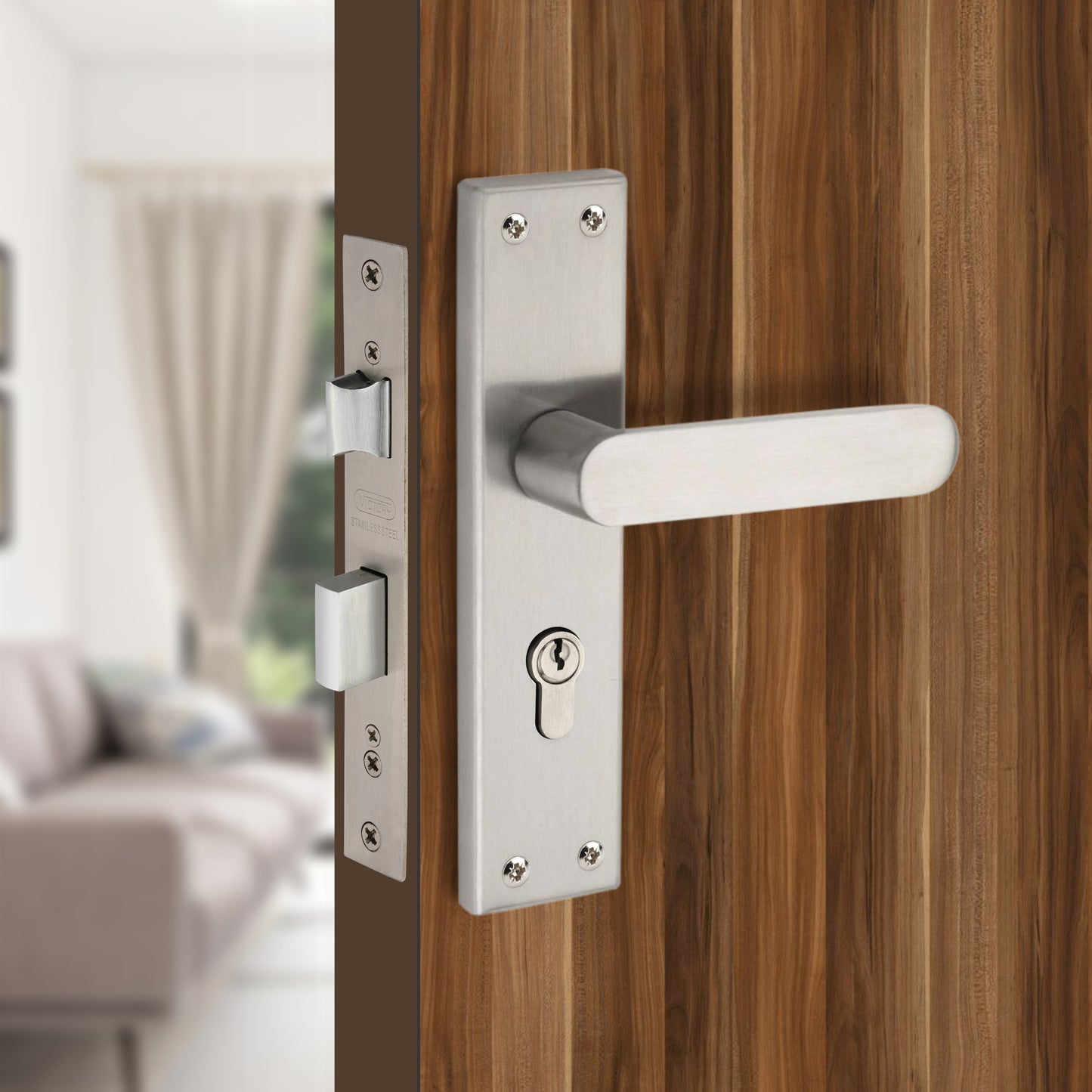 Stainless Steel Mortise Lock| 60mm Brass Cylinder | 3 Brass Keys| One-Side Knob