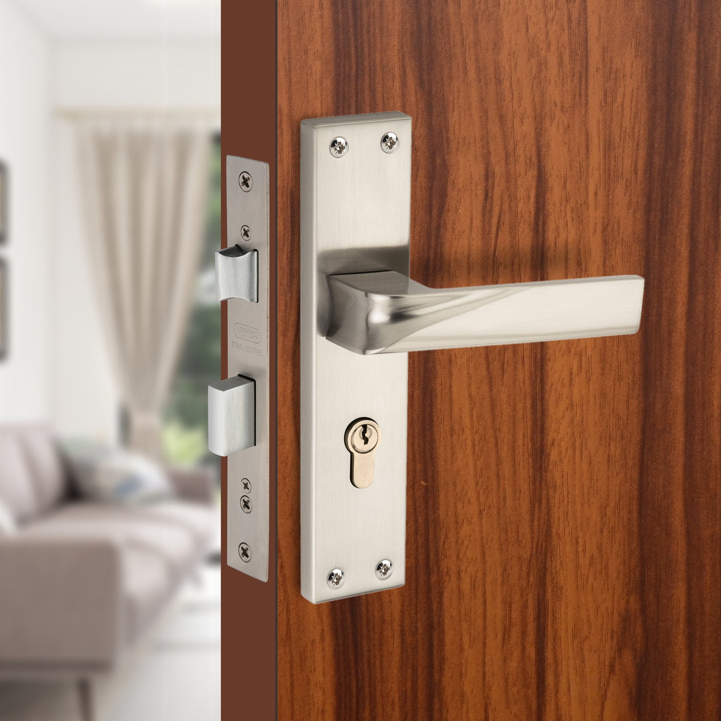 Stainless Steel Mortise Lock | 60mm Brass Cylinder | 3 Brass Keys | One-Side Knob
