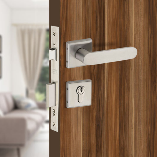 Stainless Steel Rosette Handle | 60mm Cylinder | 3 Brass Keys | One-Side Knob