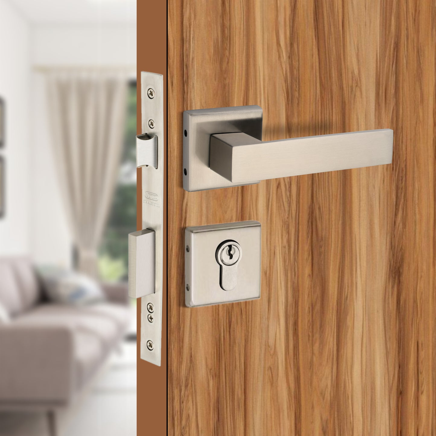 Stainless Steel Rosette Handle | 60mm Cylinder | 3 Brass Keys | One-Side Knob