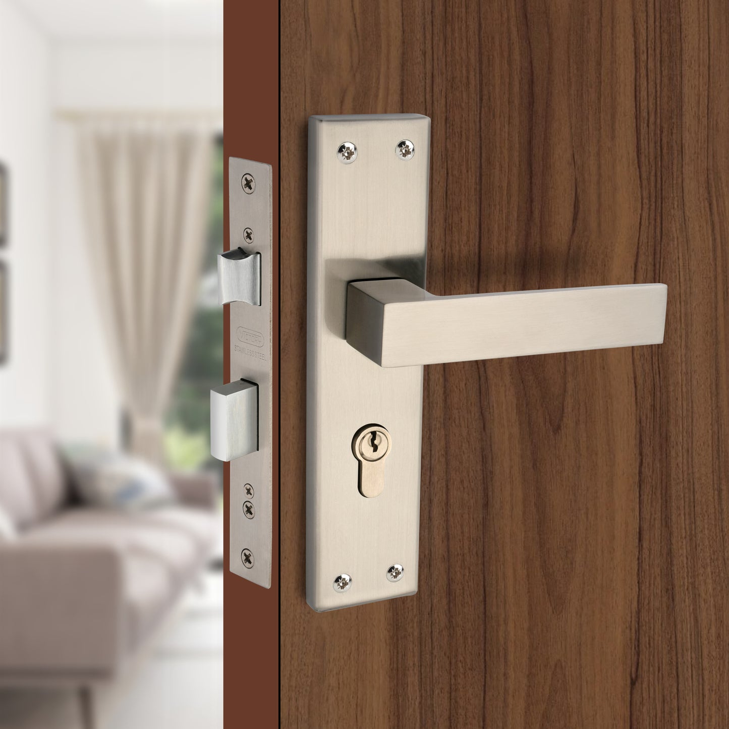 Stainless Steel Mortise Lock| 60mm Brass Cylinder | 3 Brass Keys| One-Side Knob