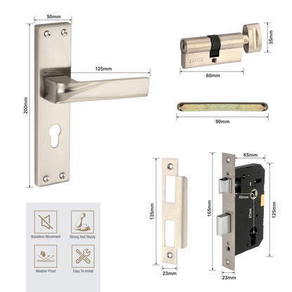 Stainless Steel Mortise Lock | 60mm Brass Cylinder | 3 Brass Keys | One-Side Knob