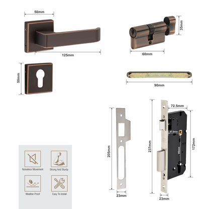 Stainless Steel Rosette Handle | 60mm Cylinder | 3 Brass Keys | One-Side Knob