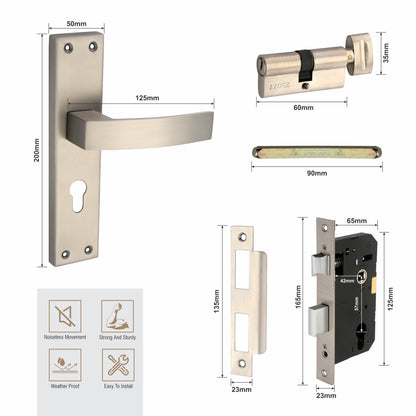 Stainless Steel Mortise Lock| 60mm Brass Cylinder | 3 Brass Keys| One-Side Knob