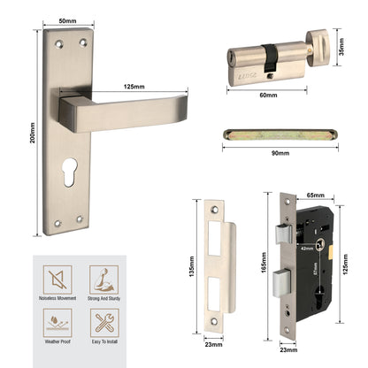 Stainless Steel Mortise Lock| 60mm Brass Cylinder | 3 Brass Keys| One-Side Knob