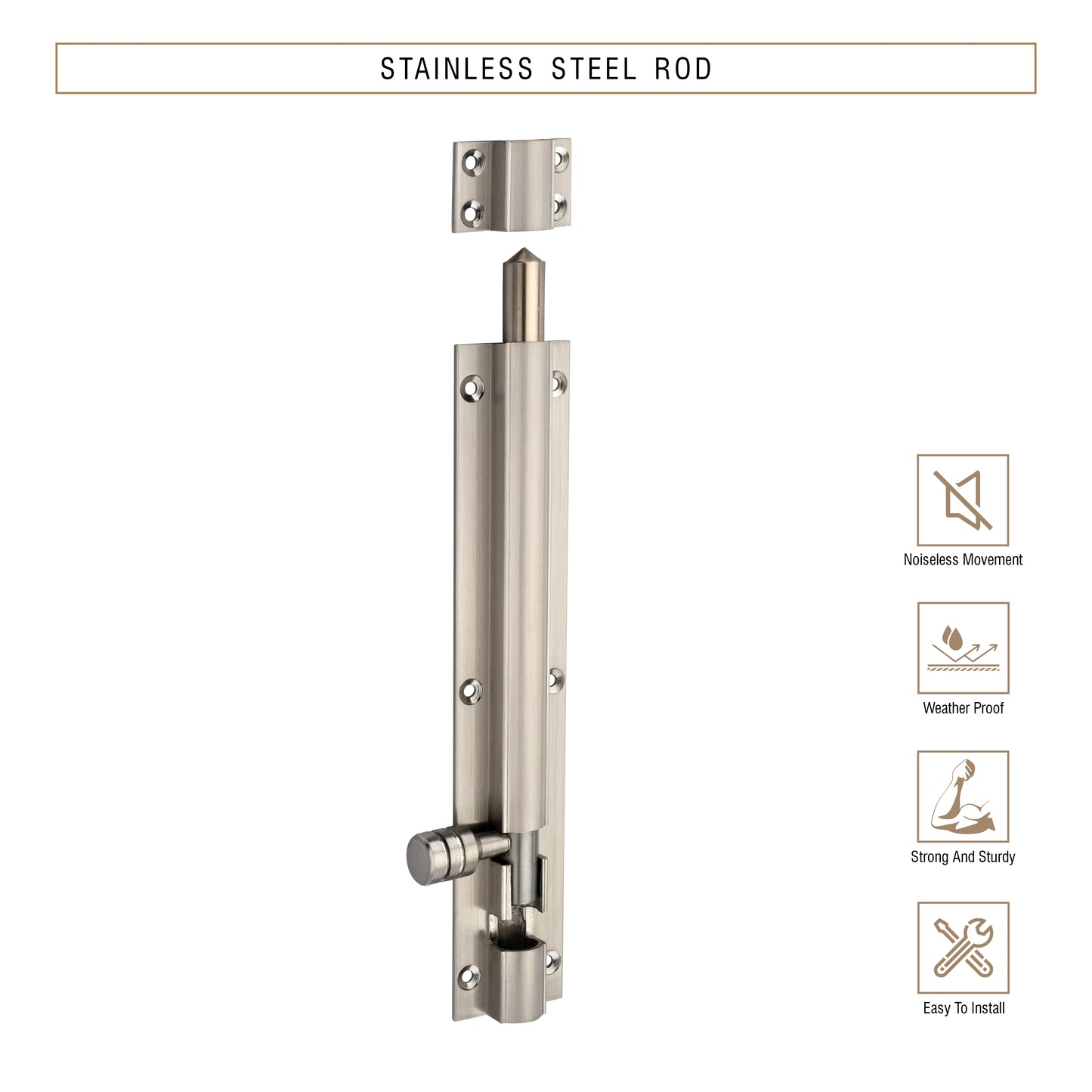 Heavy-Duty Tower Bolt with Smooth Slide Action (8 inch)