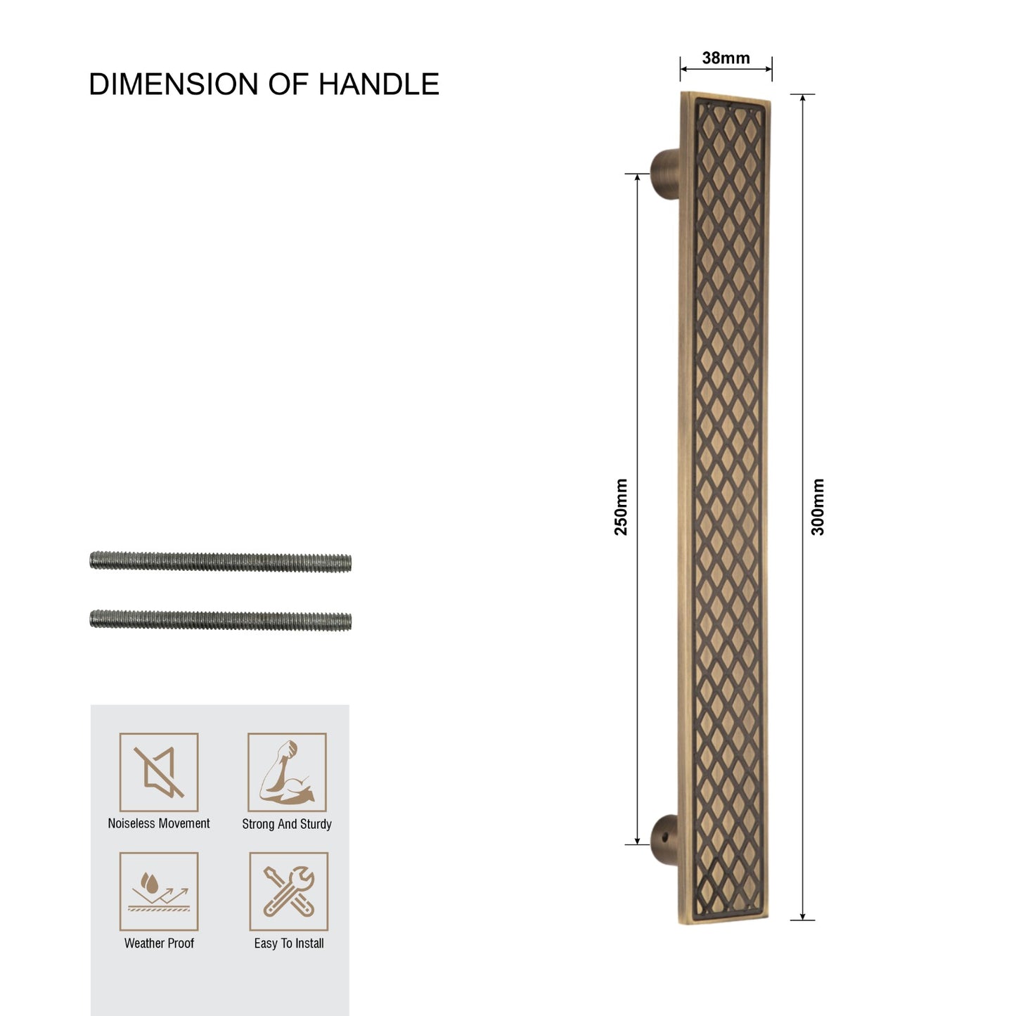 Stainless Steel Designer Pull Handle | 300mm Length | Antique Brass Finish