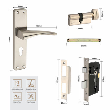 Stainless Steel Mortise Lock | 60mm Brass Cylinder | 3 Brass Keys | One-Side Knob