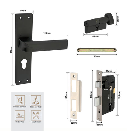 Stainless Steel Mortise Lock | 60mm Brass Cylinder | 3 Brass Keys | One-Side Knob