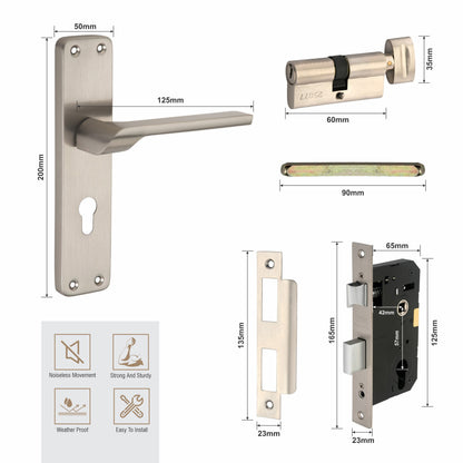 Stainless Steel Mortise Lock | 60mm Brass Cylinder | 3 Brass Keys | One-Side Knob