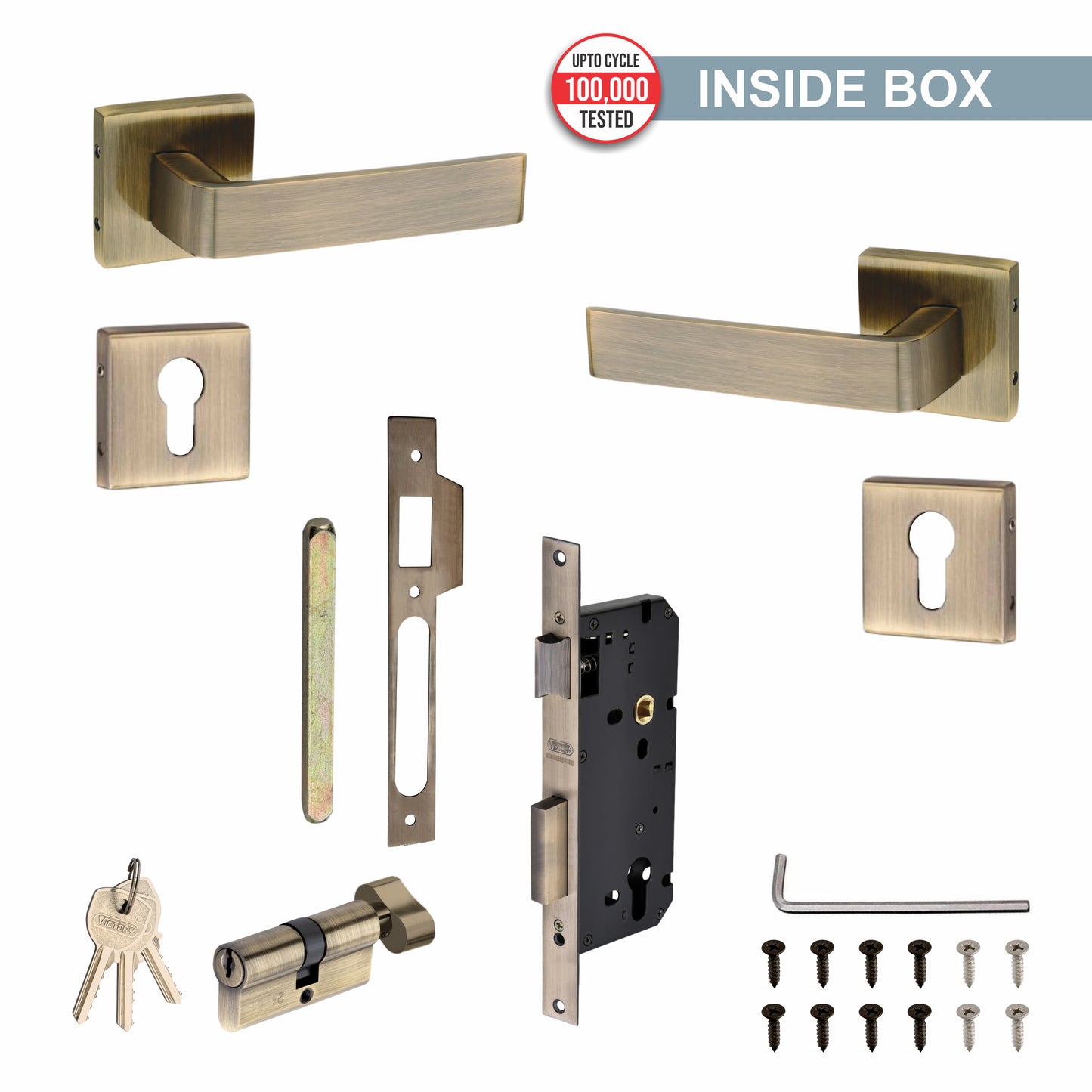 Brass Rosette Handle| 60mm Brass Cylinder | 3 Brass Keys | One-side knob