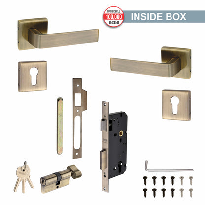 Brass Rosette Handle| 60mm Brass Cylinder | 3 Brass Keys | One-side knob